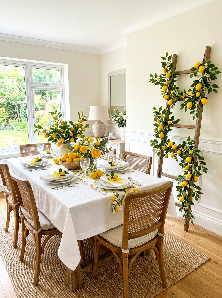 Faux Lemon Branch - 25 Spring Blanket Ladder Decor Ideas
