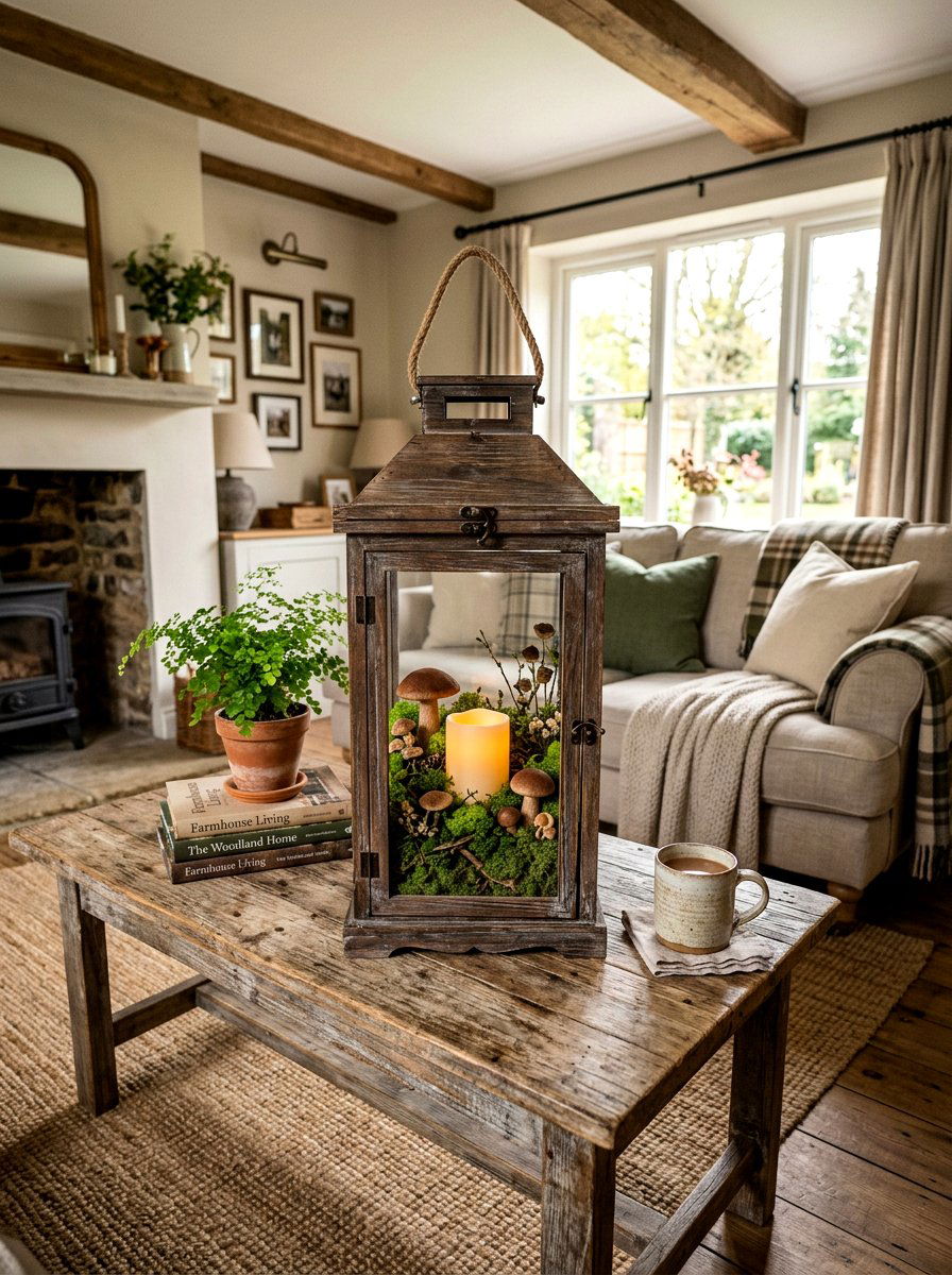 Faux Moss And Mushrooms - 25 Spring Lantern Filler Ideas