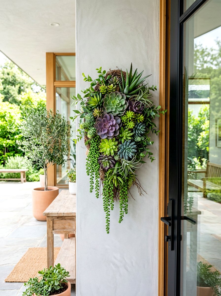 Faux Succulent Swag - 25 Spring Door Swag Arrangement Ideas