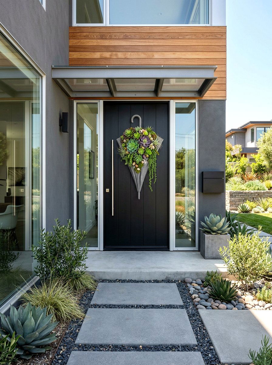 Faux Succulent Umbrella Wreath - 25 Spring Umbrella Wreath Ideas