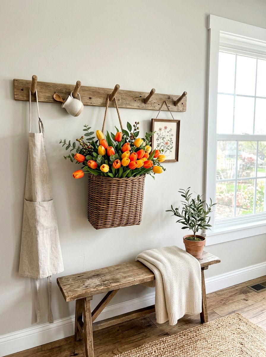 Faux Tulip Basket - 25 Spring Coat Rack Decor Ideas