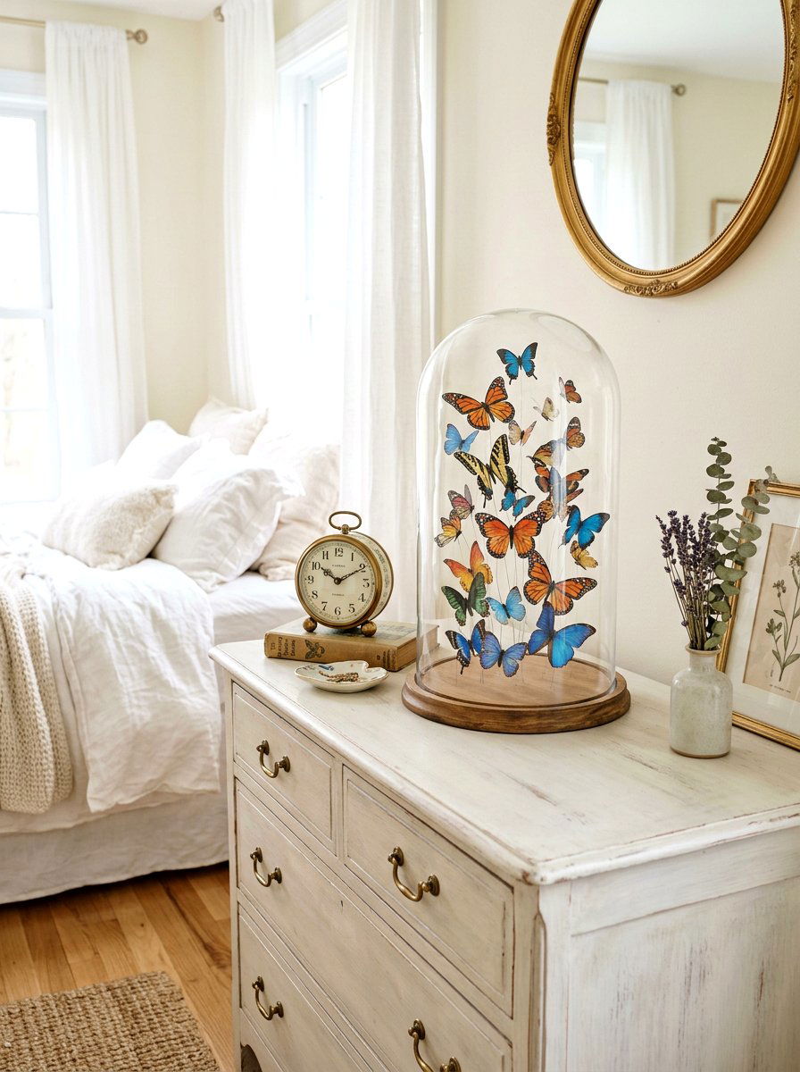 Faux butterfly cloche - 25 Spring Bell Jar Decor Ideas