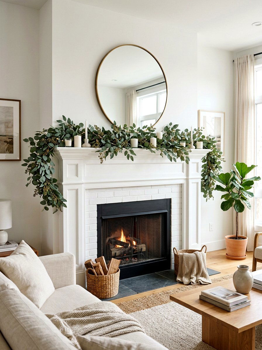 Faux eucalyptus mantle - 25 Spring Faux Flower Arrangement Ideas