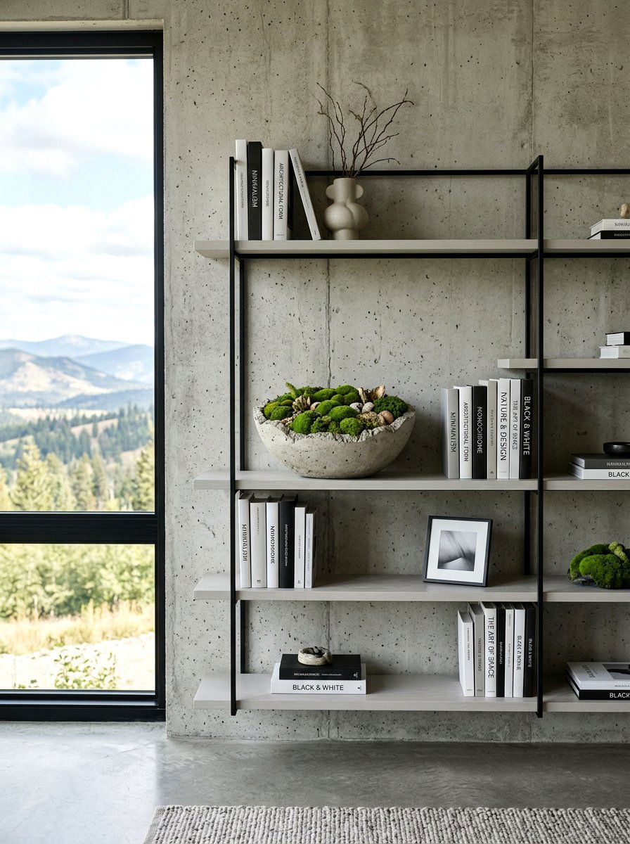 Faux moss accents - 25 Spring Bookshelf Decor Ideas