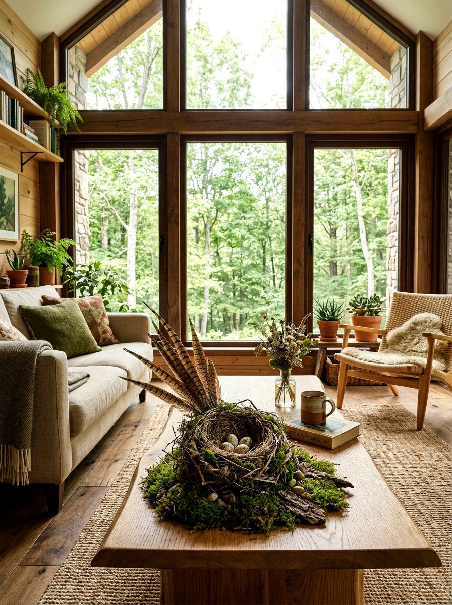 Feather Accented Bird Nest - 25 Spring Bird Nest Centerpiece Ideas