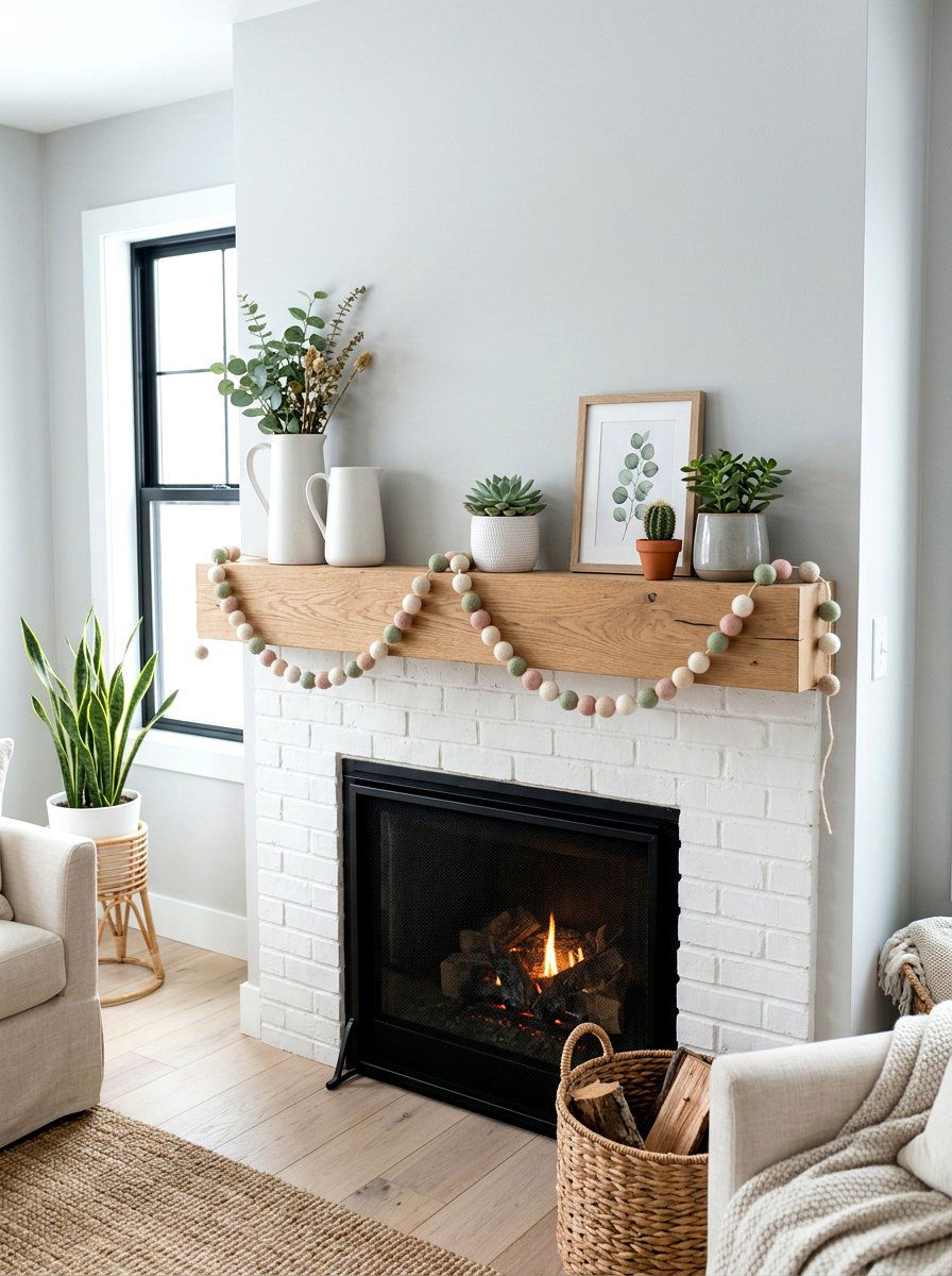 Felt Ball Mantel - 25 Spring Garland Ideas for Mantel