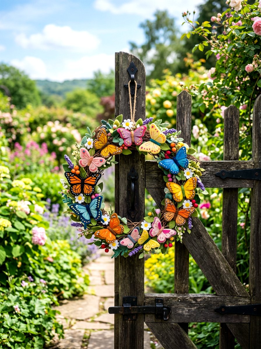 Felt Butterfly Wreath - 25 Spring Felt Wreath Ideas