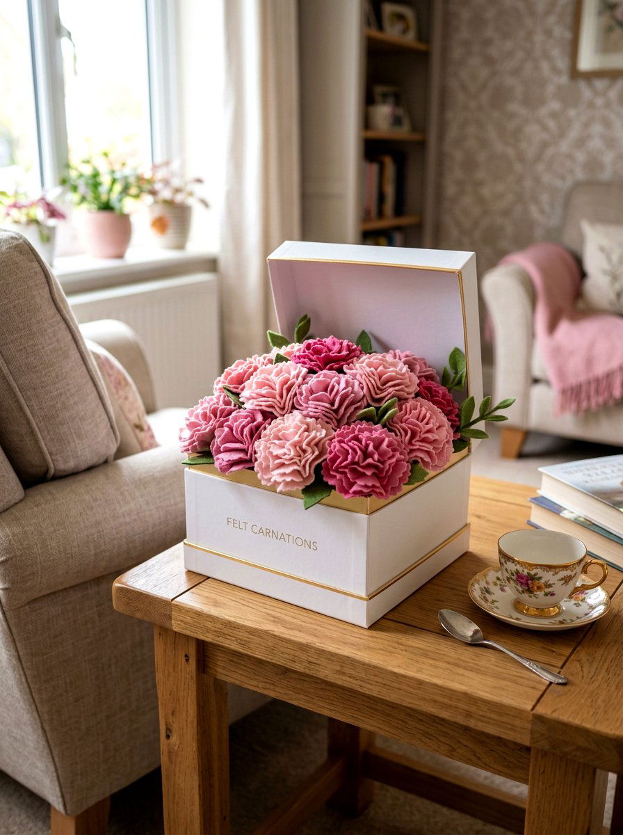 Felt Carnation Gift Box - 25 Spring Felt Flower Ideas