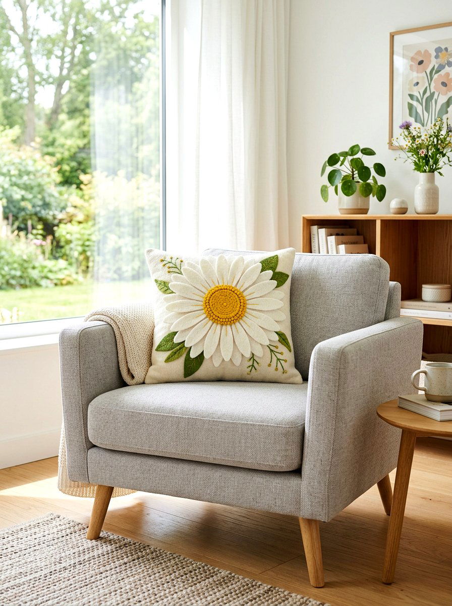 Felt Daisy Pillow - 25 Spring Felt Decor Ideas