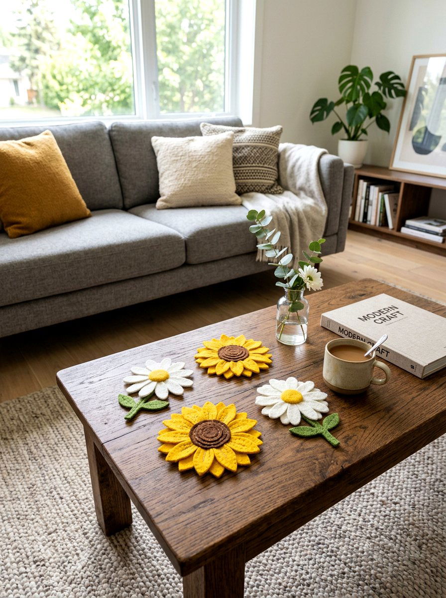 Felt Flower Coaster - 25 Spring Felt Decor Ideas