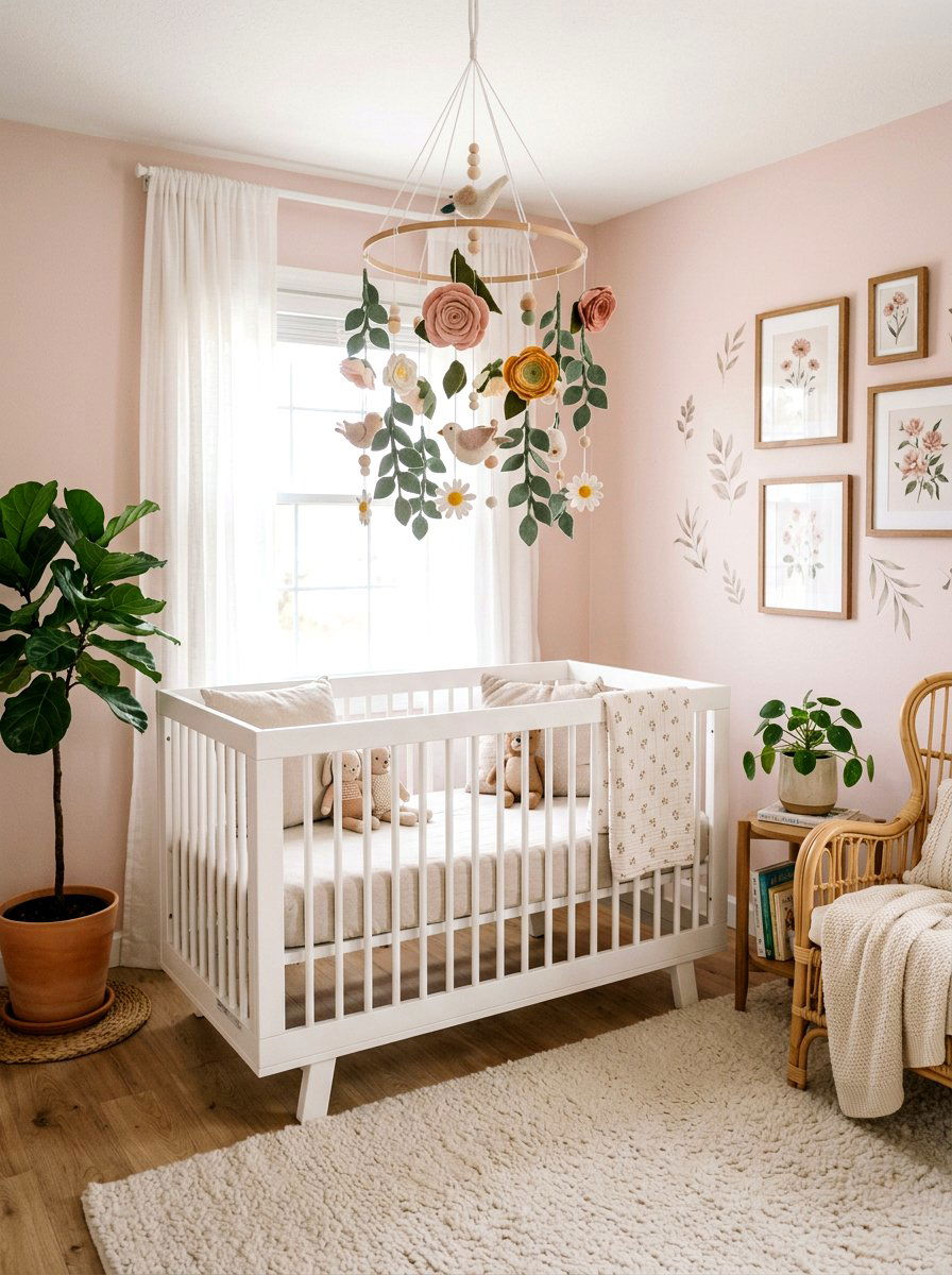 Felt Flower Nursery Mobile - 25 Spring Mobile Ideas for Nursery