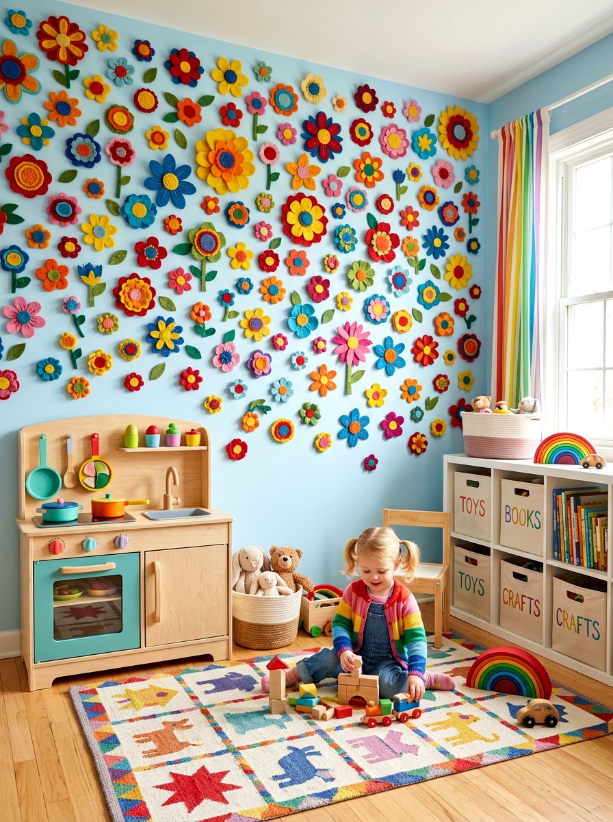 Felt Flower Wall - 25 Spring Flower Wall Ideas