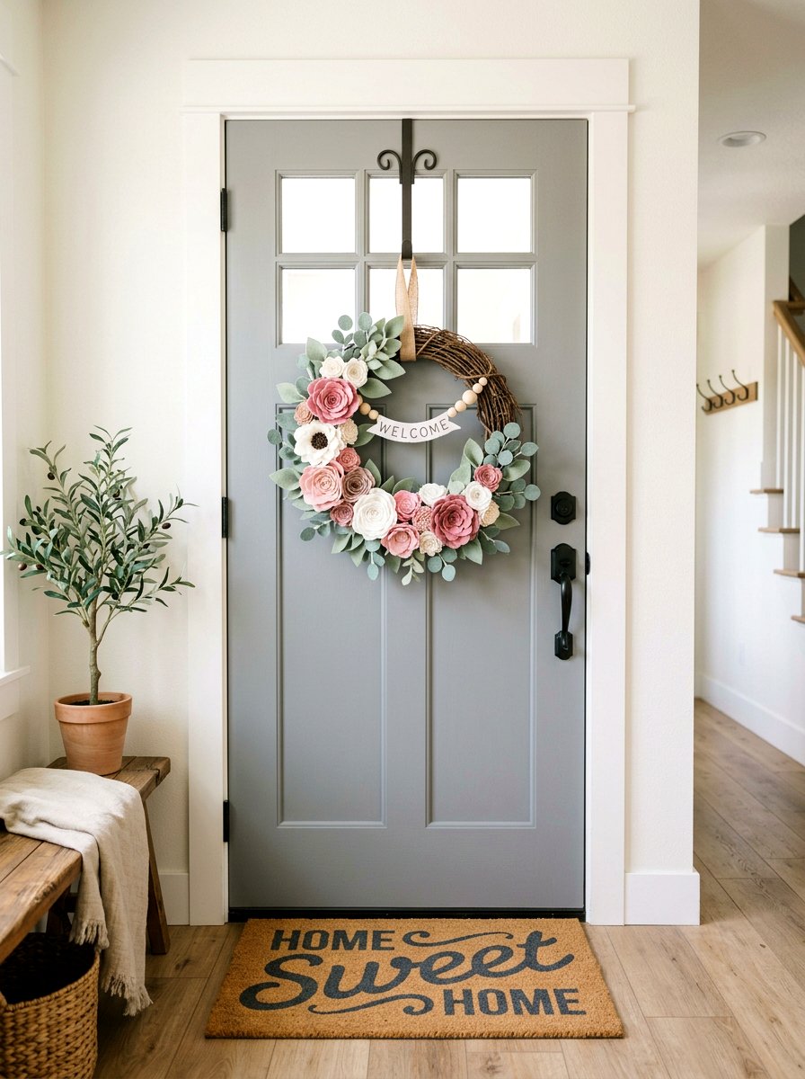 Felt Flower Wreath - 25 Spring Felt Wreath Ideas