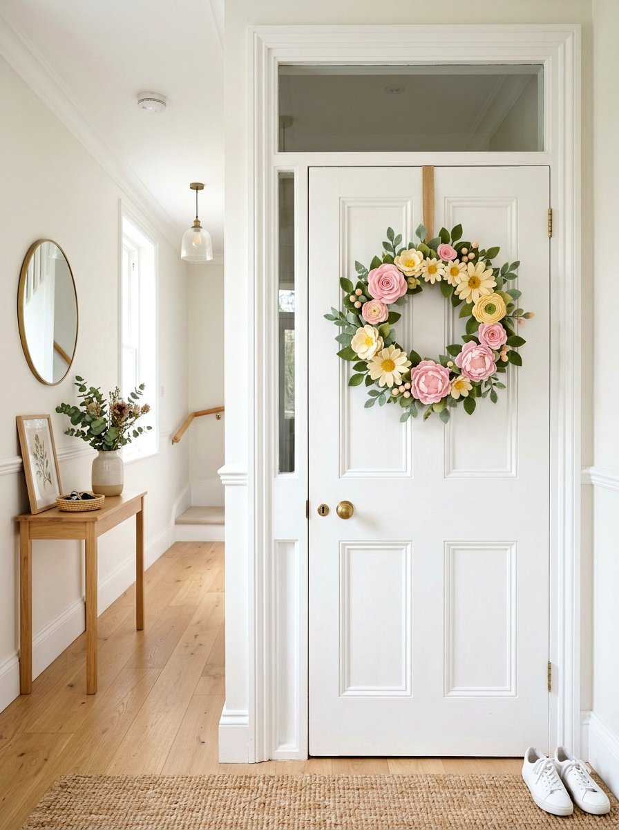 Felt Flower Wreath - 25 Spring DIY Fabric Flower Ideas