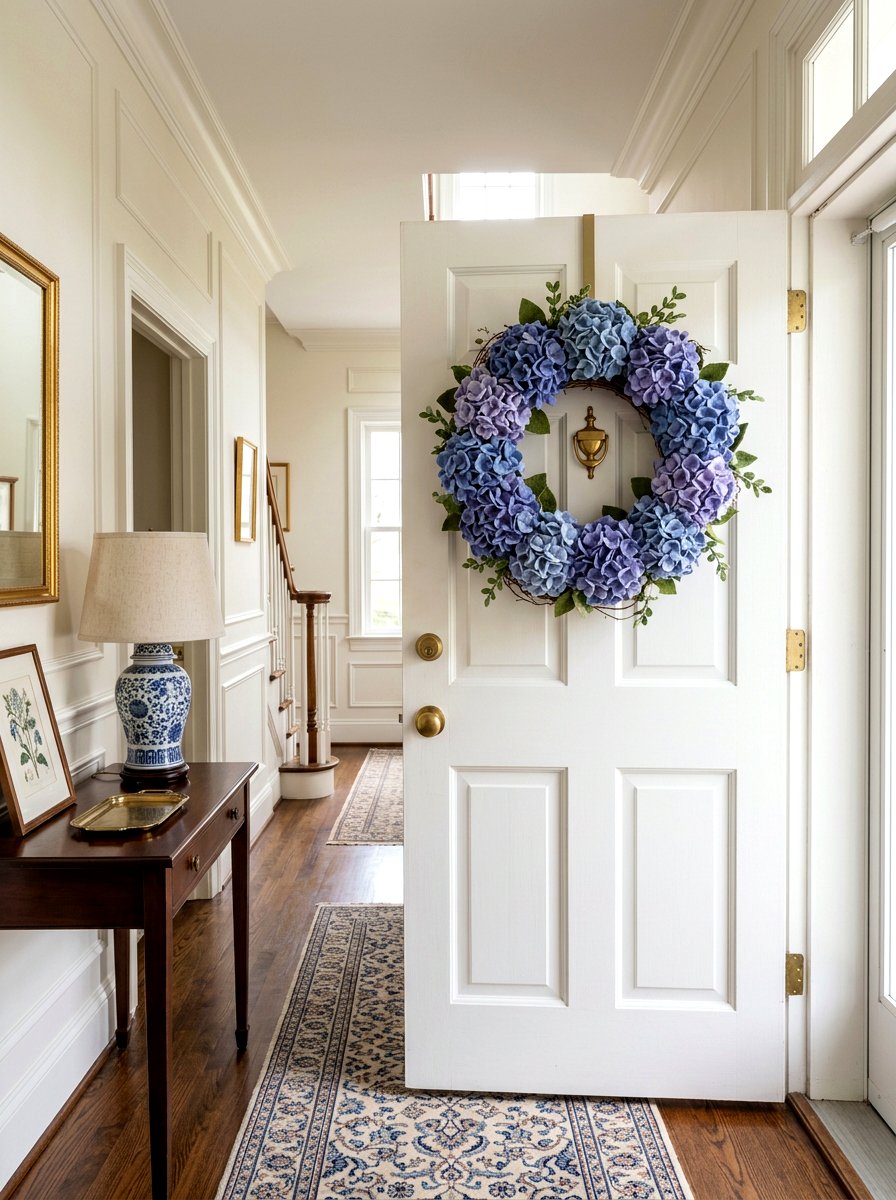 Felt Hydrangea Wreath - 25 Spring Felt Wreath Ideas