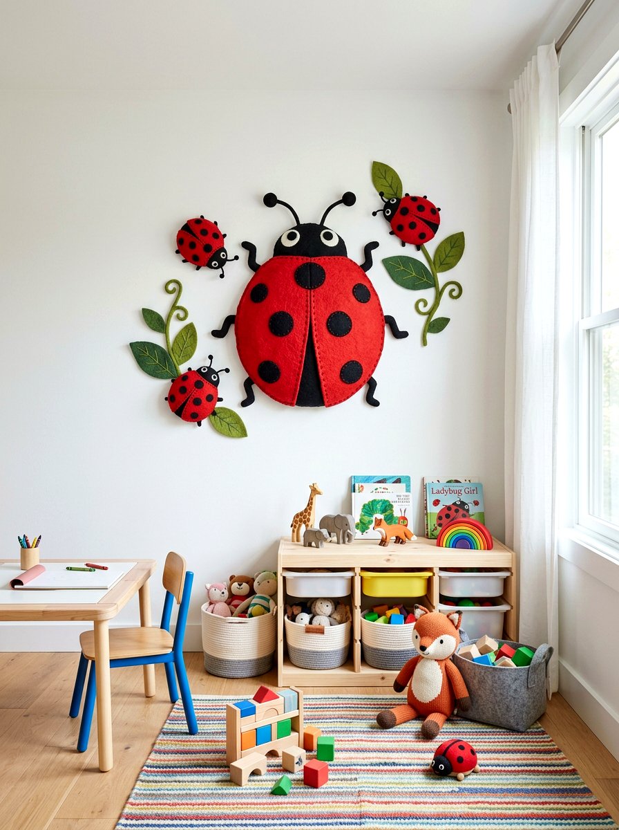 Felt Ladybug Wall Art - 25 Spring Felt Decor Ideas