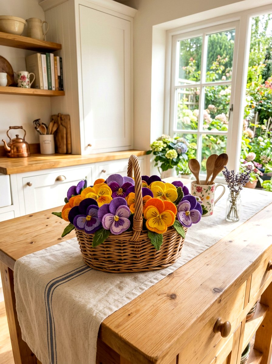 Felt Pansy Basket - 25 Spring Felt Flower Ideas