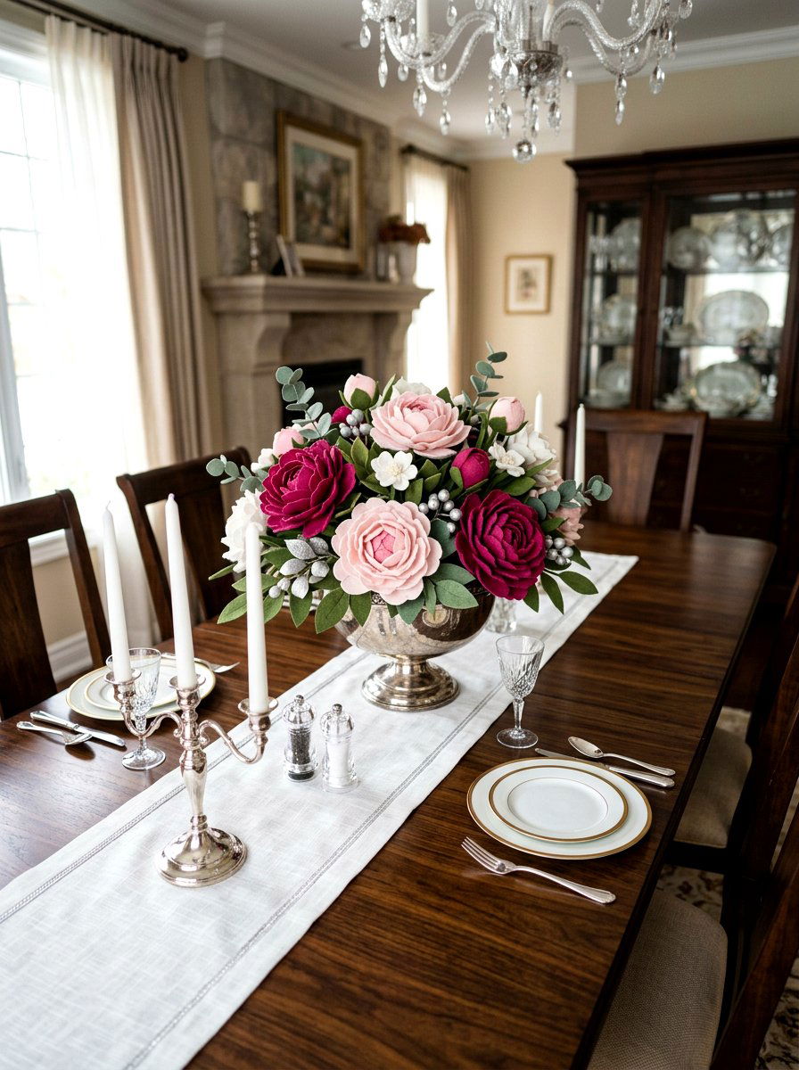 Felt Peony Centerpiece - 25 Spring Felt Flower Ideas