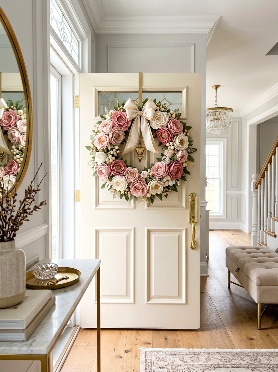 Felt Peony Wreath - 25 Spring Felt Wreath Ideas