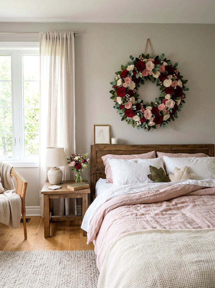 Felt Rose Wreath - 25 Spring Felt Wreath Ideas