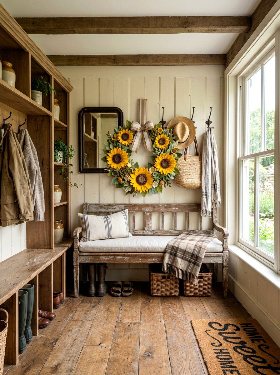 Felt Sunflower Wreath - 25 Spring Felt Wreath Ideas