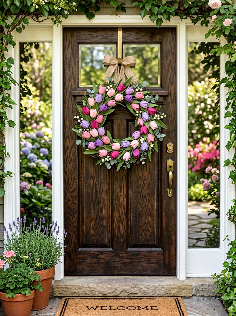 Felt Tulip Wreath - 25 Spring Felt Flower Ideas