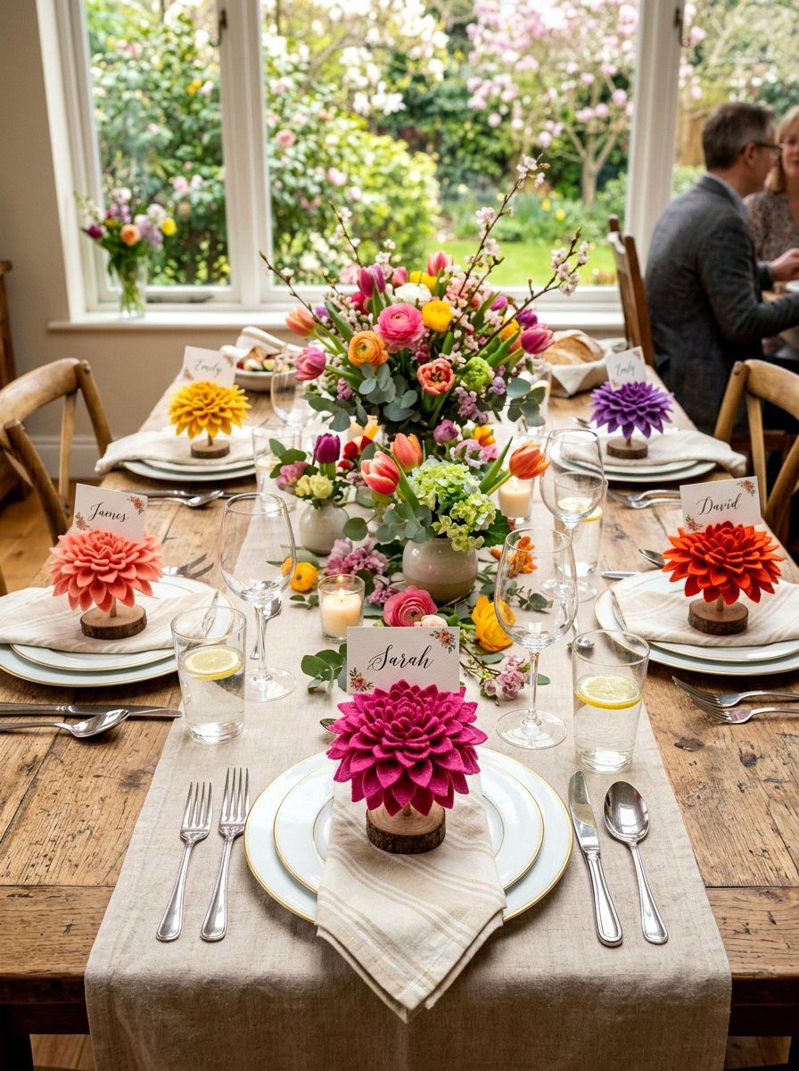 Felt dahlia bloom - 25 Spring DIY Felt Flower Ideas