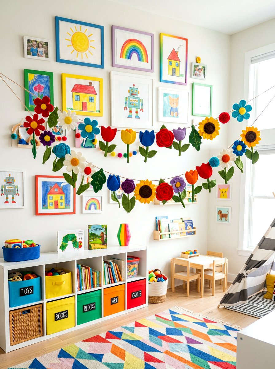 Felt flower garland for kids - 25 Spring Flower Garland Ideas