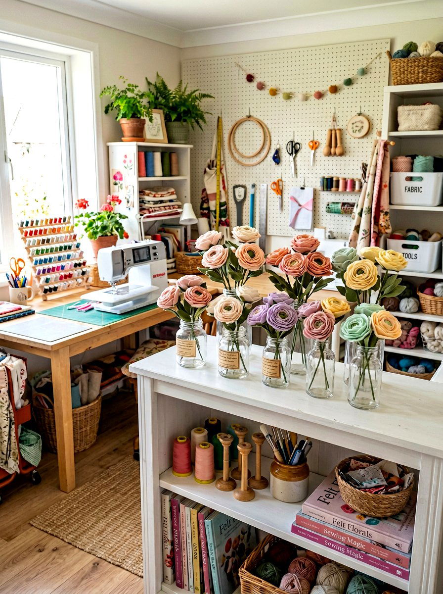 Felt ranunculus stem - 25 Spring DIY Felt Flower Ideas