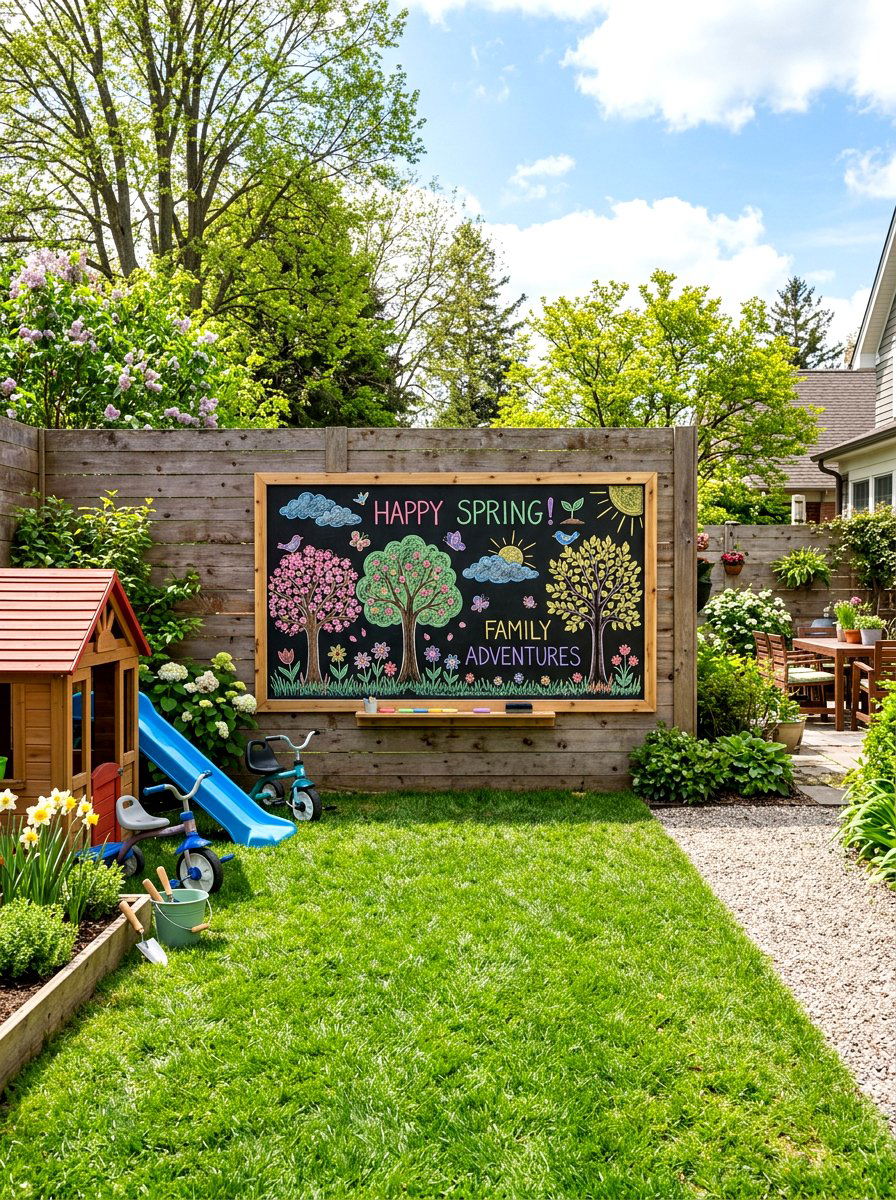 Fence chalkboard wall - 25 Spring Fence Line Decor Ideas