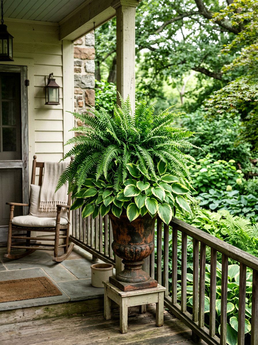 Fern And Hosta Shady Urn - 25 Spring Urn Planter Ideas