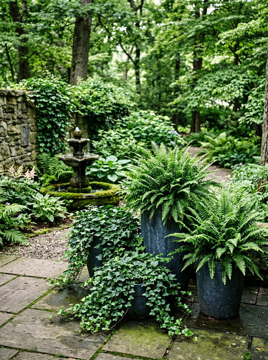 Fern And Ivy Shaded Pots - 25 Spring Patio Planter Arrangement Ideas