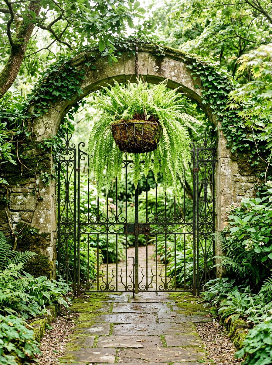 Fern Basket For Gate - 25 Spring Iron Gate Decor Ideas