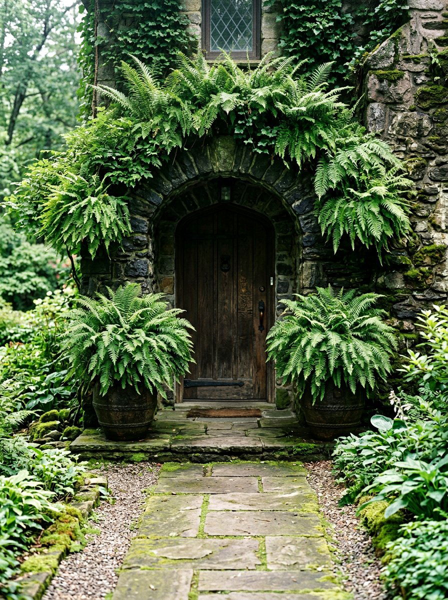 Fern Covered Entrance - 25 Spring Curbside Planter Ideas