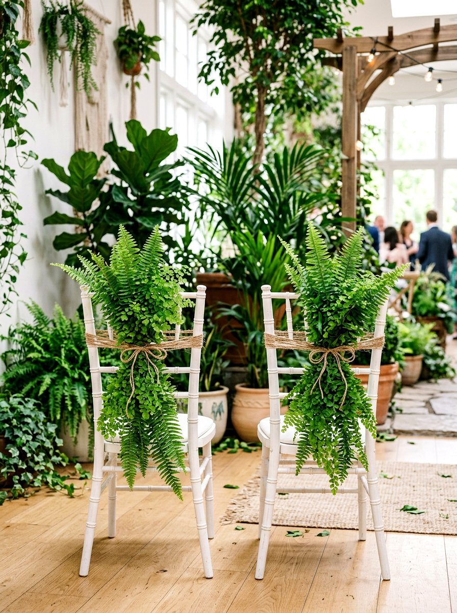 Fern Leaf Accent - 25 Spring Wedding Chair Decor Ideas