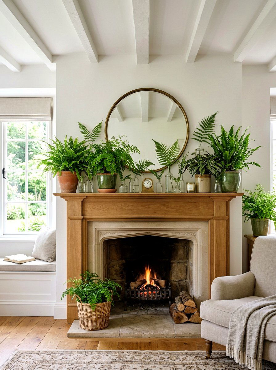 Fern Leaf Decor - 25 Spring Mantel Decor Ideas
