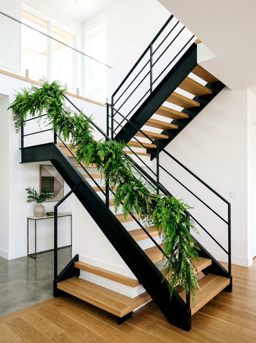 Fern Leaf Swag - 25 Spring Stair Railing Decor Ideas