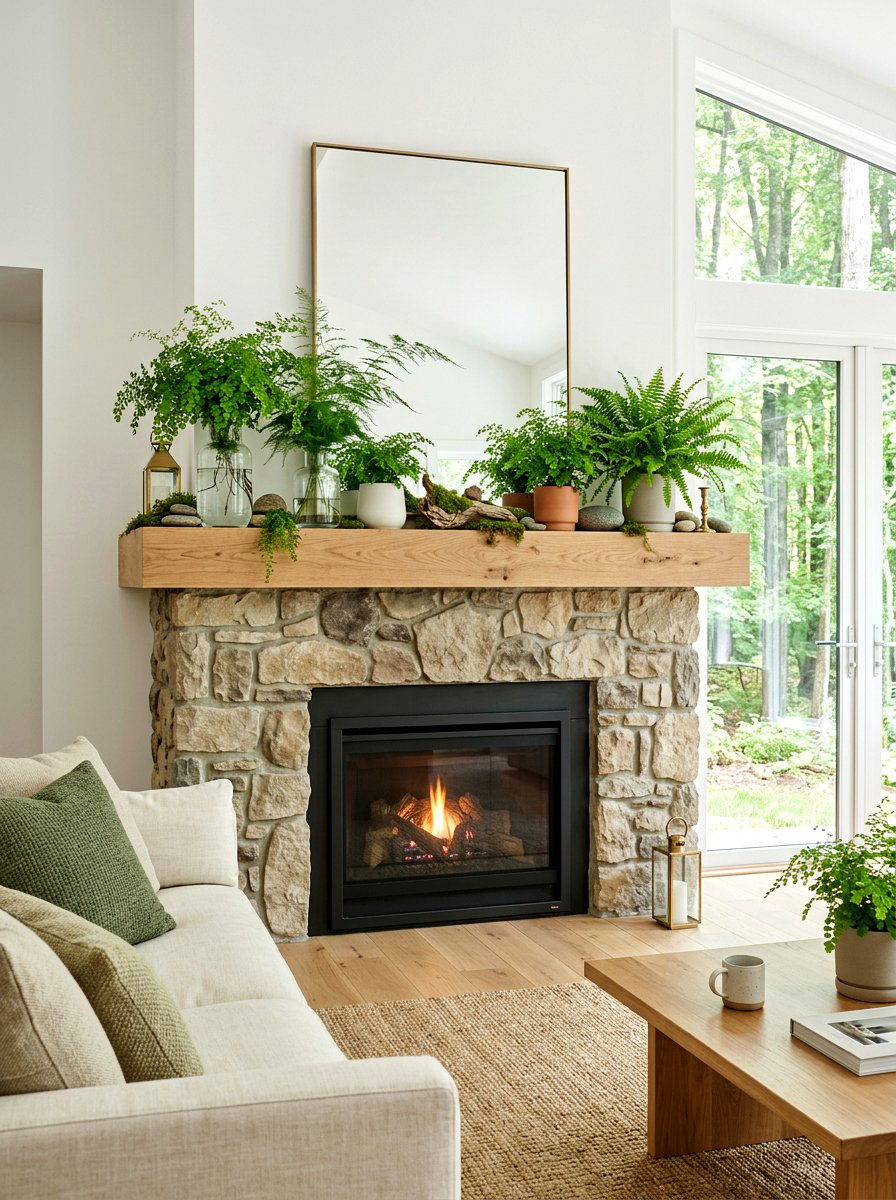 Fern Mantel - 25 Spring Garland Ideas for Mantel