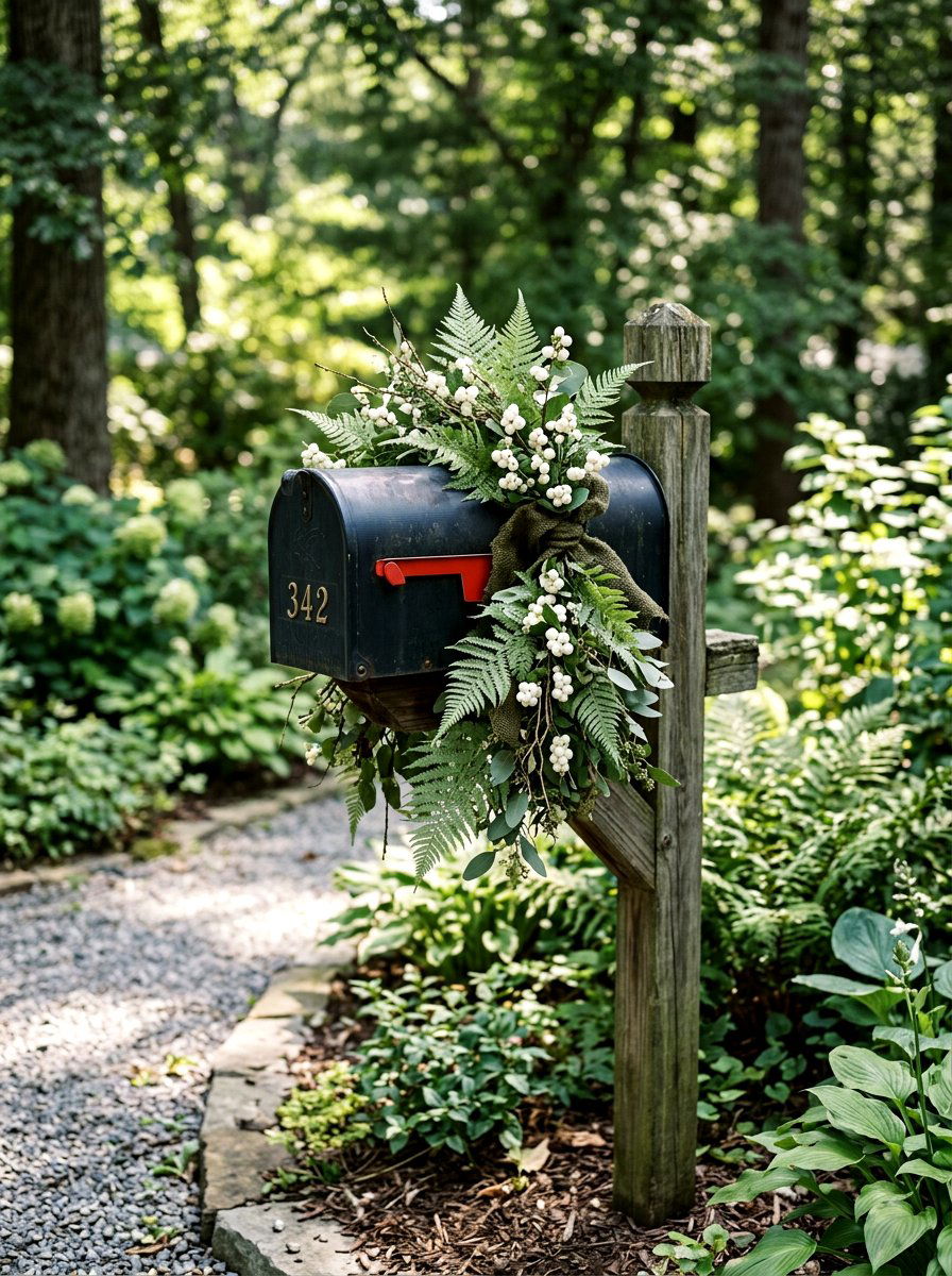 Fern and Berry Mailbox Swag - 25 Spring Mailbox Swag Ideas