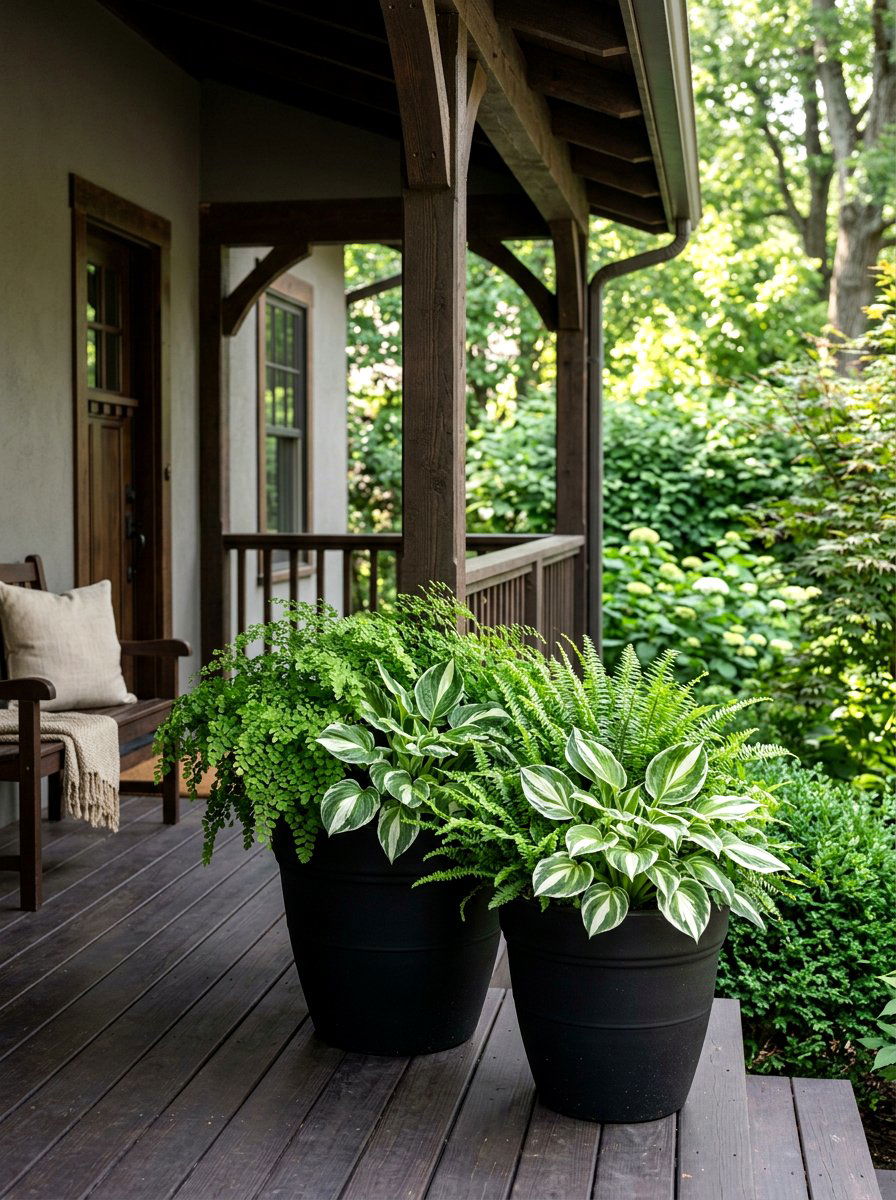 Fern and hosta porch pots - 25 Spring Porch Flower Pot Ideas