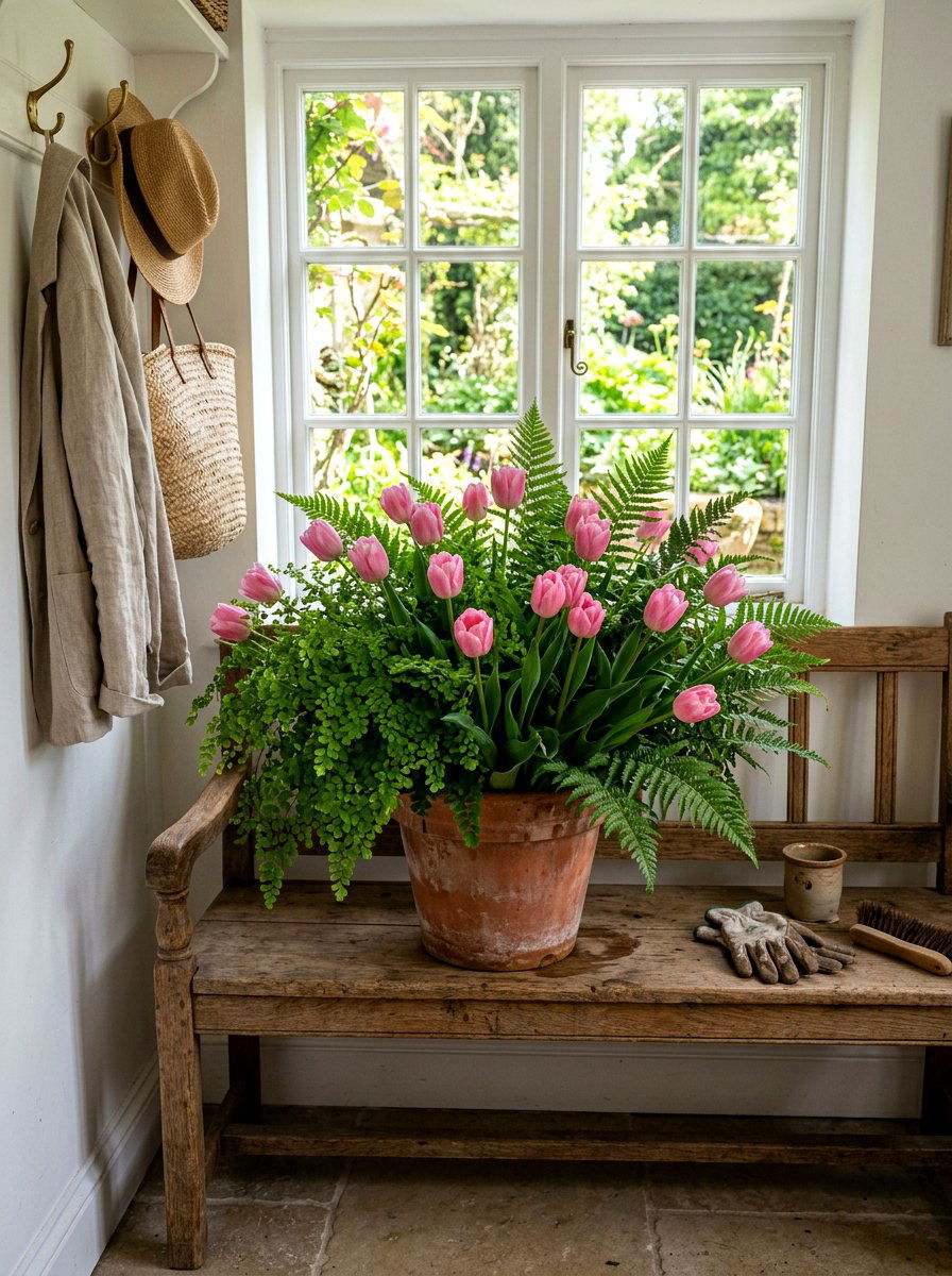 Fern and tulip greenery - 25 Spring Faux Flower Arrangement Ideas