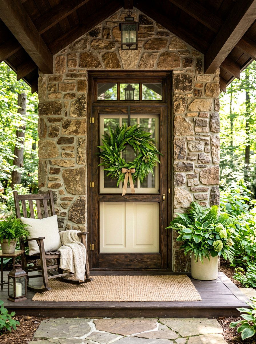 Fern wreath for screen door - 25 Spring Screen Door Decor Ideas