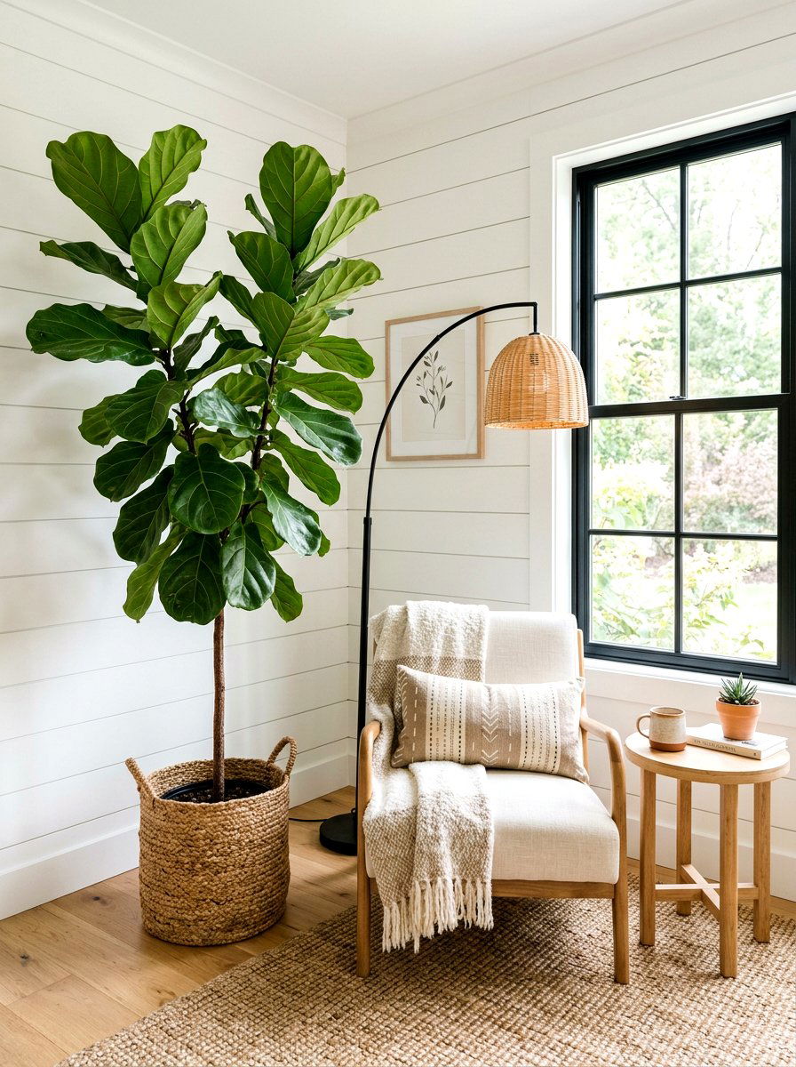 Fiddle Leaf Fig Corner - 25 Spring Bedroom Plant Ideas