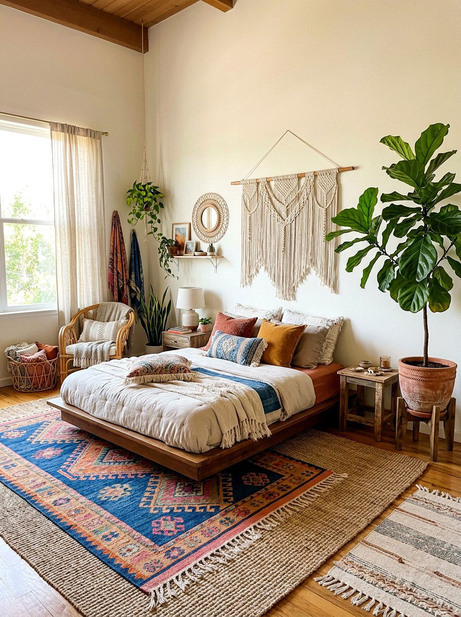 Fiddle Leaf Fig In Bohemian Bedroom Corner - 25 Spring Fiddle Leaf Fig Styling Ideas