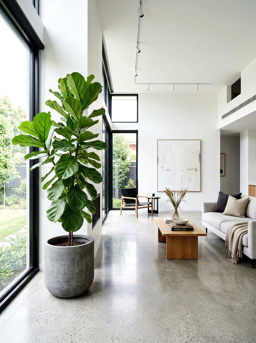 Fiddle Leaf Fig In Concrete Industrial Planter - 25 Spring Fiddle Leaf Fig Styling Ideas