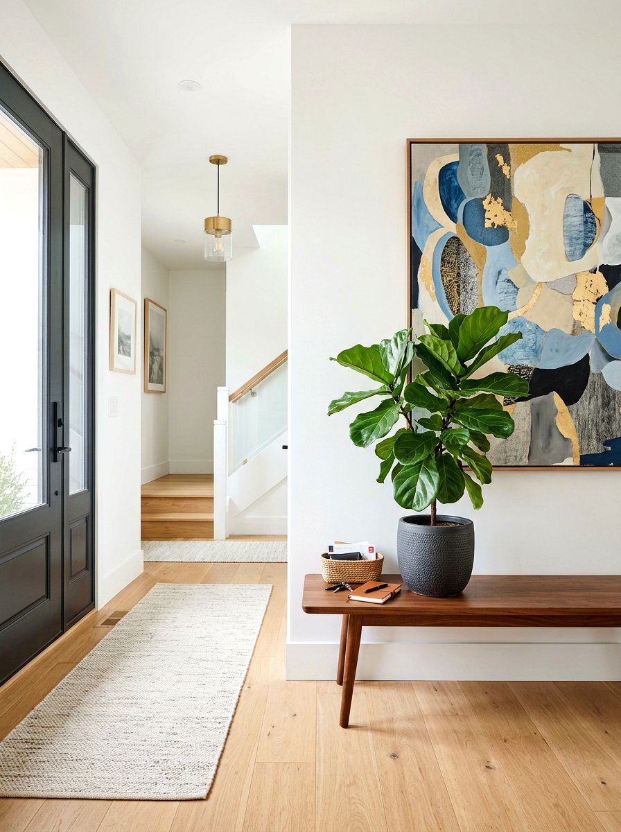Fiddle Leaf Fig On Mid Century Modern Bench - 25 Spring Fiddle Leaf Fig Styling Ideas
