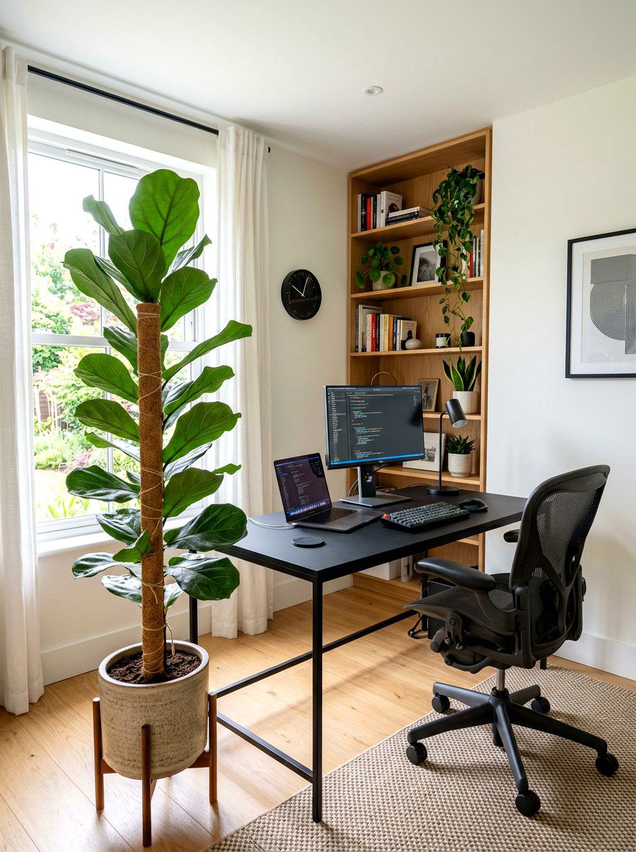Fiddle Leaf Fig With Moss Pole Support - 25 Spring Fiddle Leaf Fig Styling Ideas