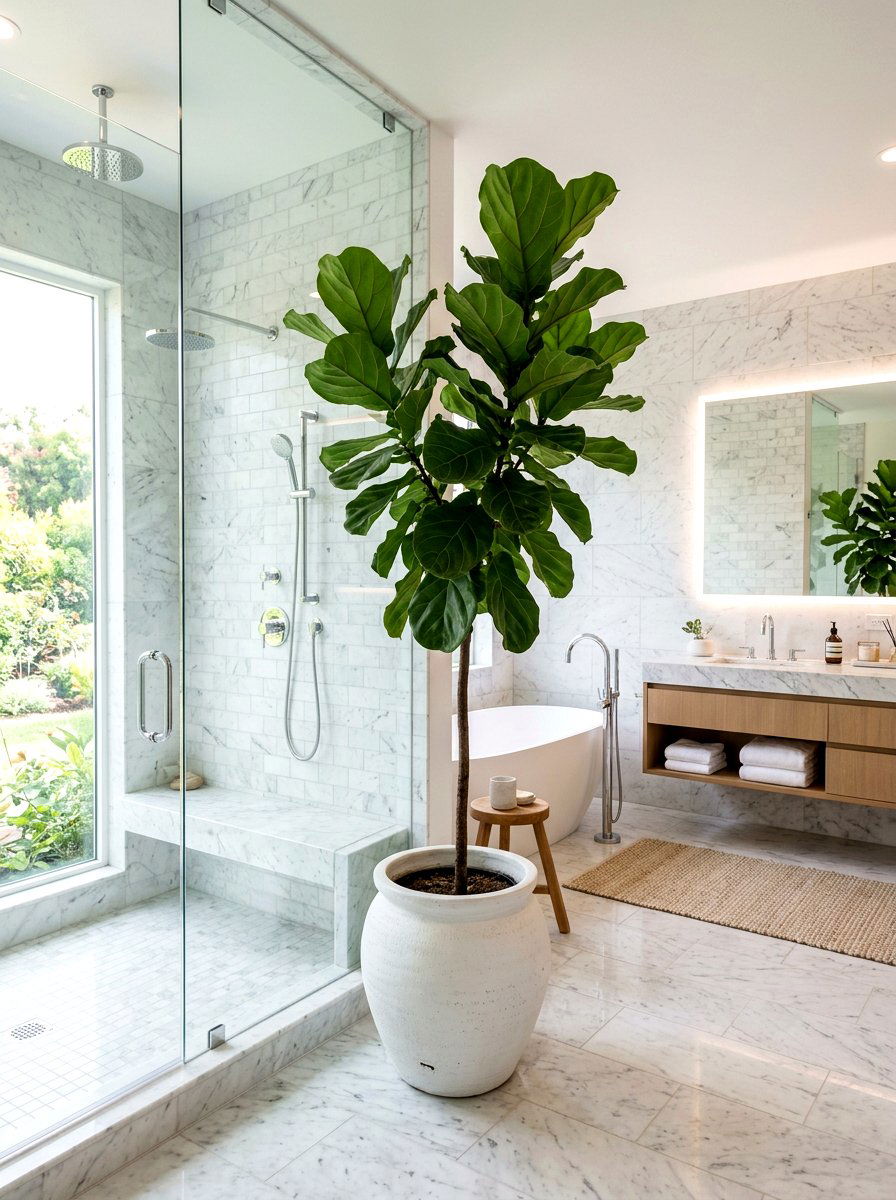 Fiddle Leaf Fig - 25 Spring Bathroom Plant Ideas