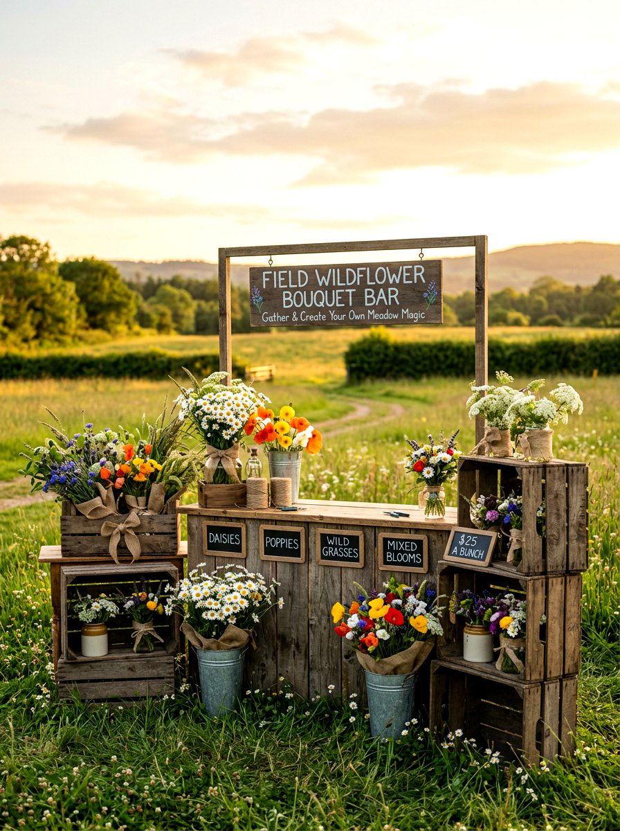 Field Wildflower Bouquet Bar - 25 Spring Flower Bar Ideas