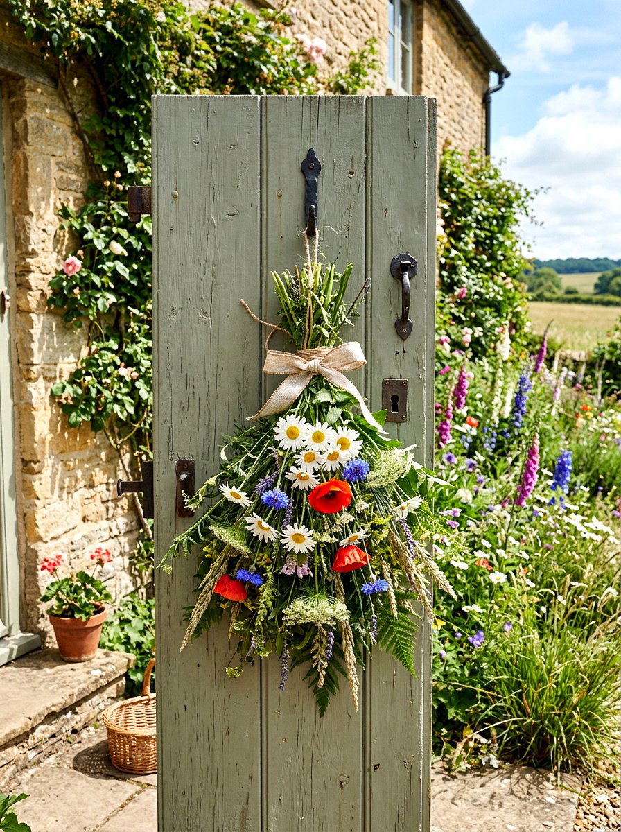 Field Wildflower Swag - 25 Spring Door Swag Arrangement Ideas